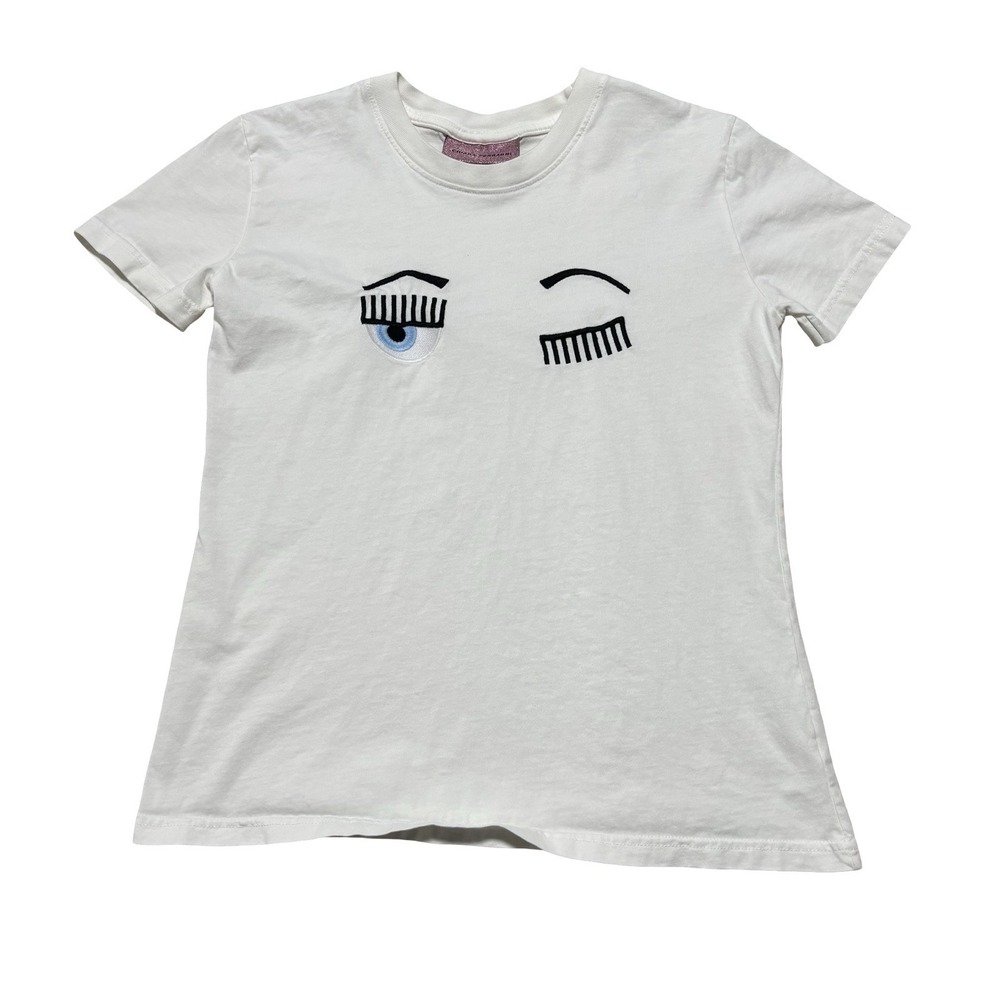 Chiara Ferragni Women's Flirting Eye Winking Embroidered T Shirt Sz S 18 x 24